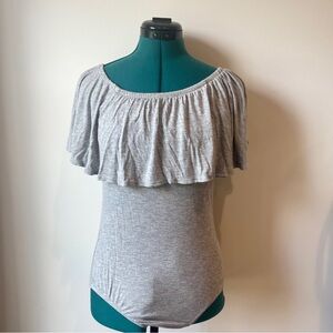 Gianni Bini Gray Off Shoulder Ruffle Bodysuit Small